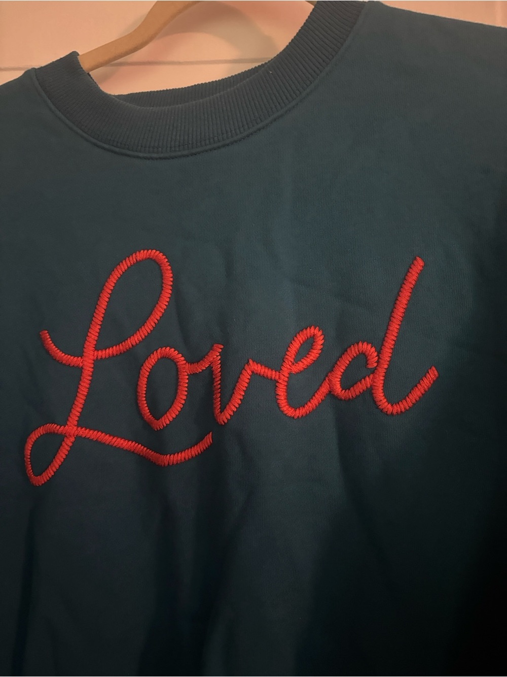 Natural Life Loved Heart Patch Teal Crewneck Sweater - Picture 3 of 6